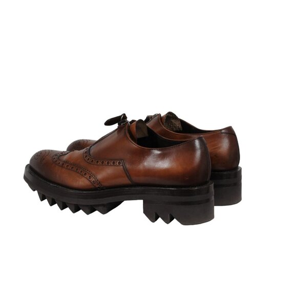 Prada Mens Oxfords US9 UK8 Brown Leather Medallion Wingtip Shark Tooth Brogues - Picture 5 of 11